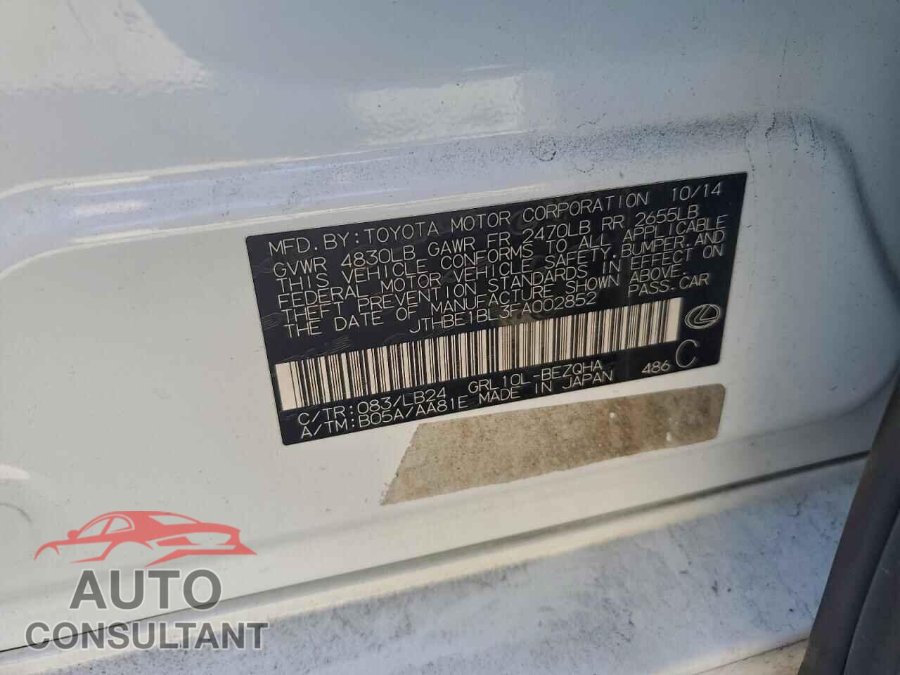 LEXUS GS350 2015 - JTHBE1BL3FA002852