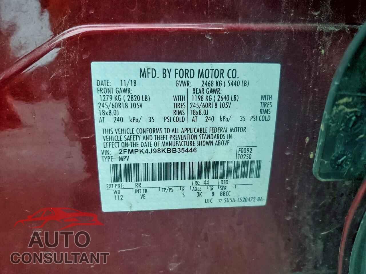 FORD EDGE 2019 - 2FMPK4J98KBB35446