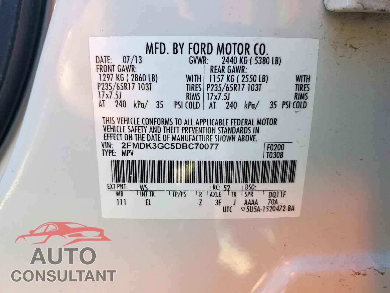 FORD EDGE 2013 - 2FMDK3GC5DBC70077
