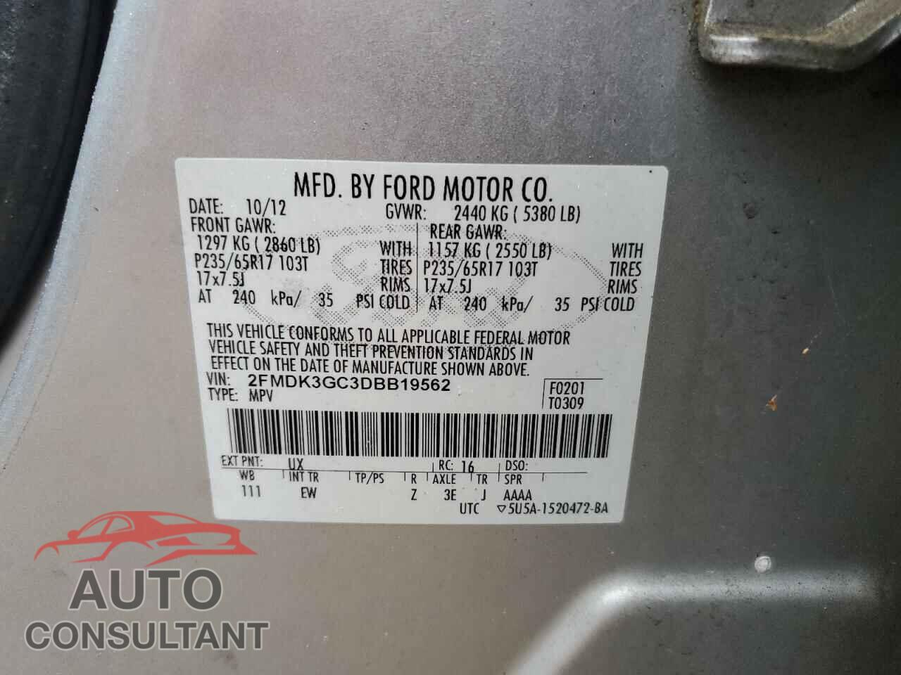 FORD EDGE 2013 - 2FMDK3GC3DBB19562