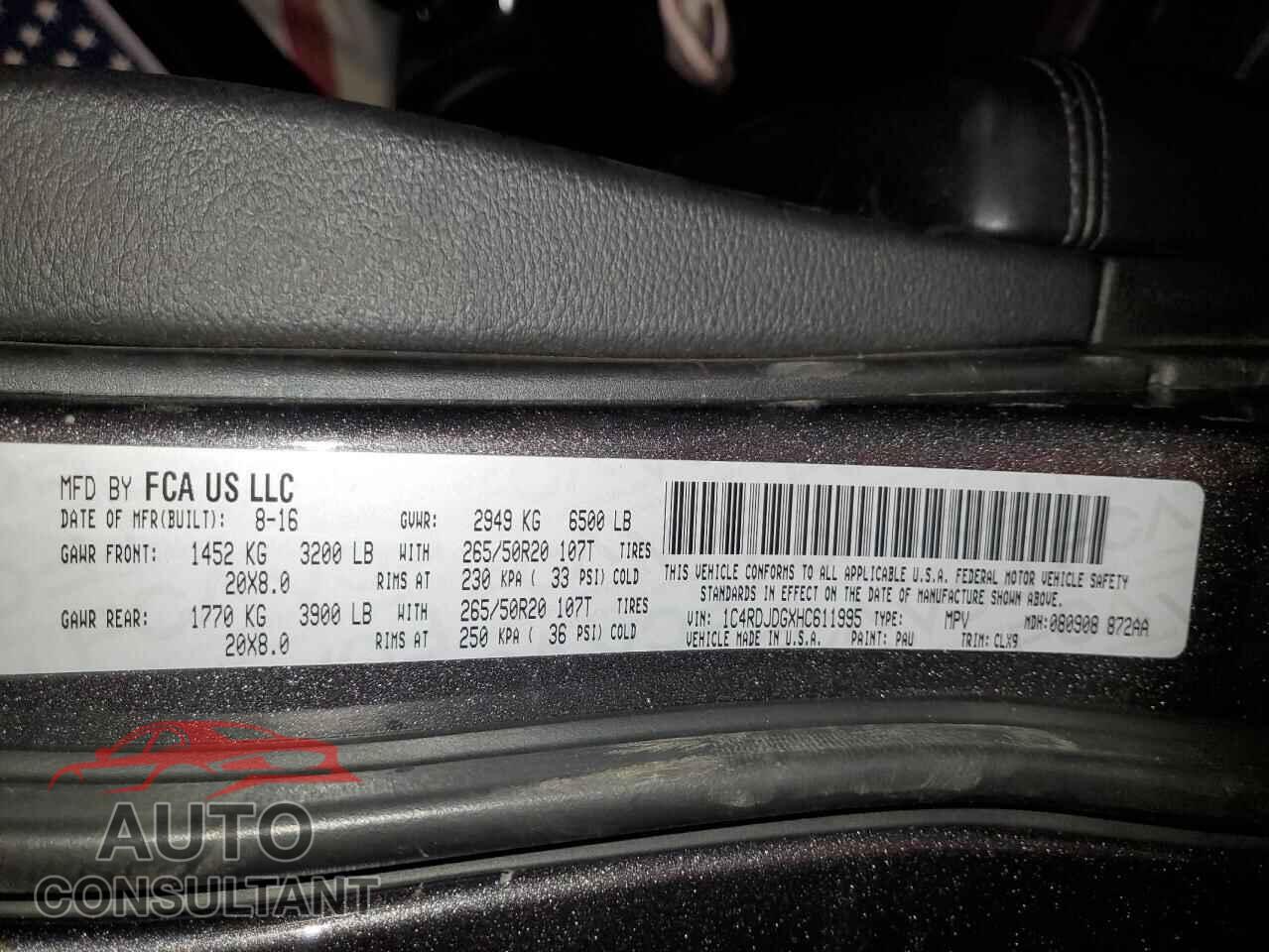 DODGE DURANGO 2017 - 1C4RDJDGXHC611995