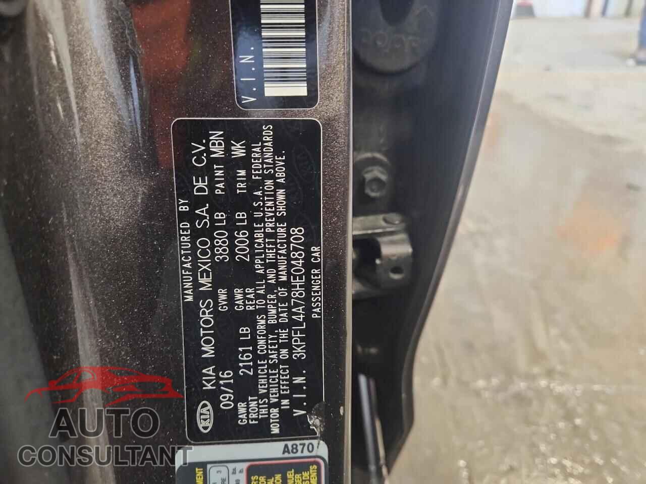 KIA FORTE 2017 - 3KPFL4A78HE048708
