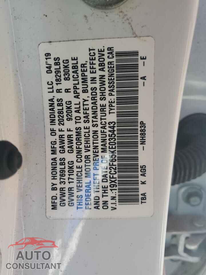 HONDA CIVIC 2019 - 19XFC2F65KE035443
