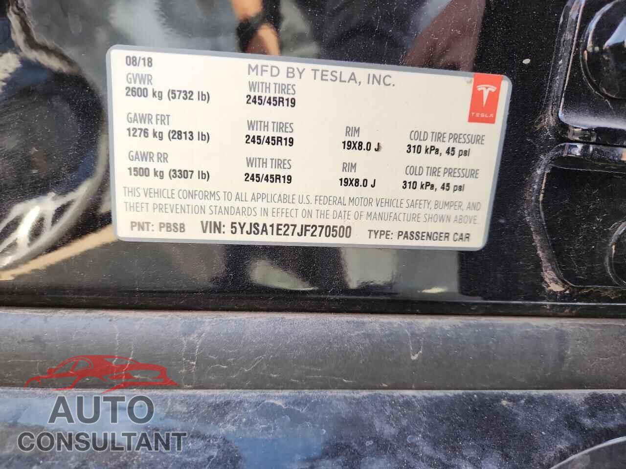 TESLA MODEL S 2018 - 5YJSA1E27JF270500