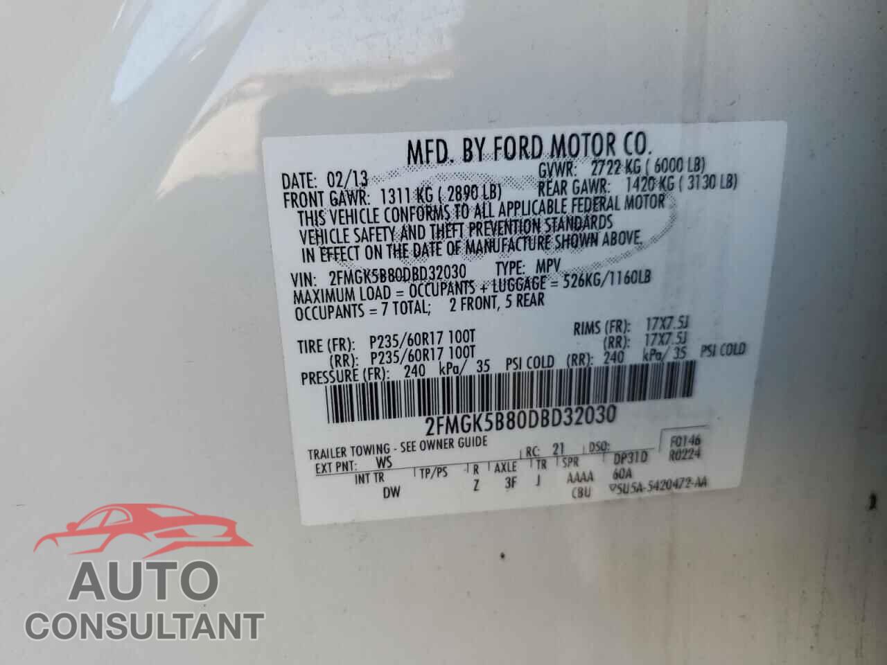 FORD FLEX 2013 - 2FMGK5B80DBD32030