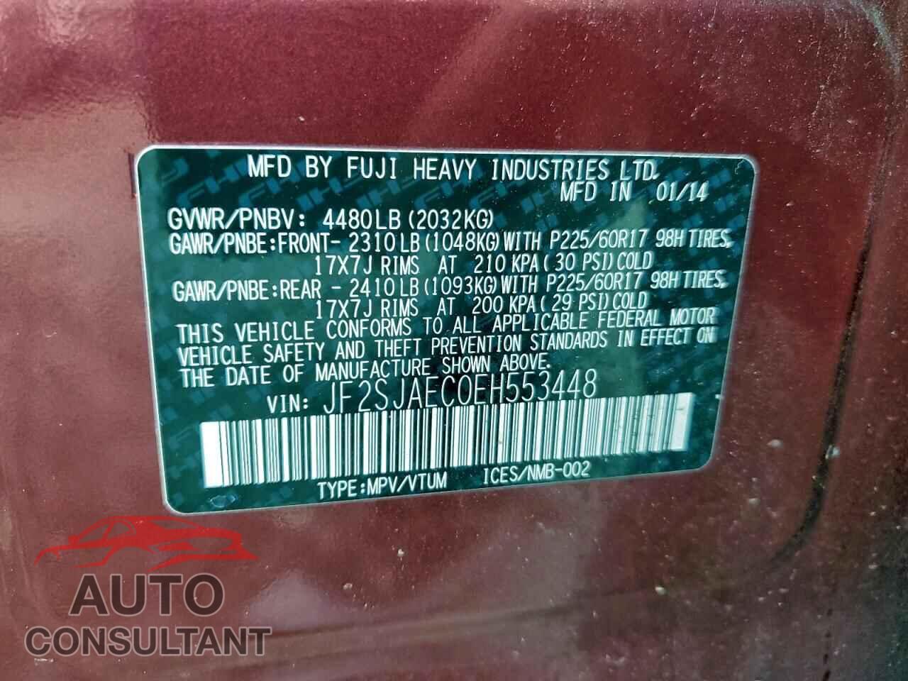 SUBARU FORESTER 2014 - JF2SJAEC0EH553448