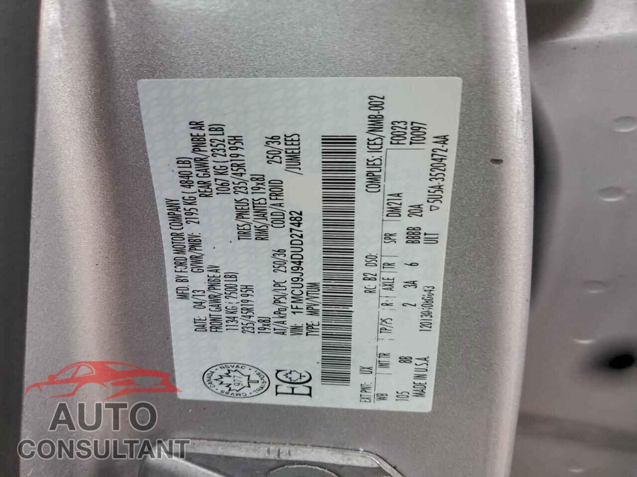 FORD ESCAPE 2013 - 1FMCU9J94DUD27482