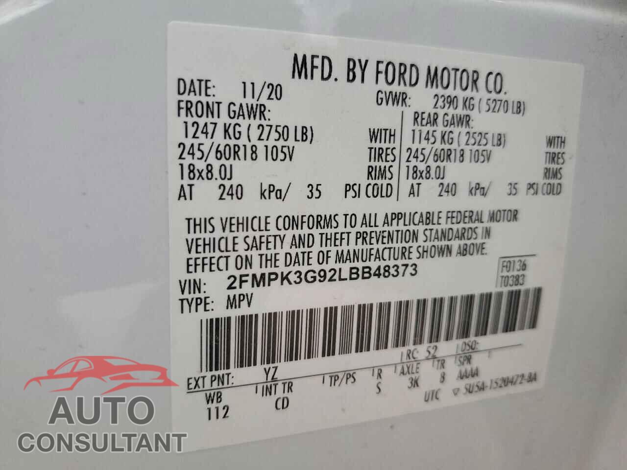 FORD EDGE 2020 - 2FMPK3G92LBB48373