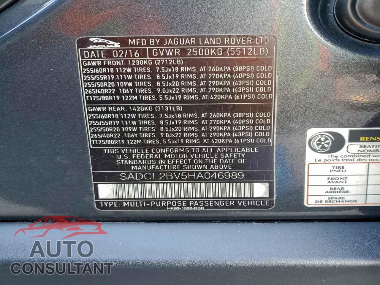 JAGUAR F-PACE 2017 - SADCL2BV5HA046989
