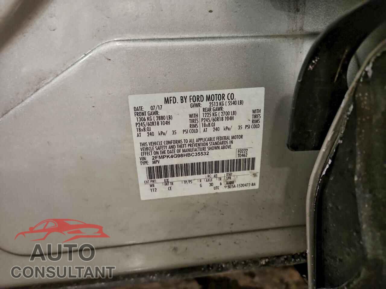 FORD EDGE 2017 - 2FMPK4G98HBC35532