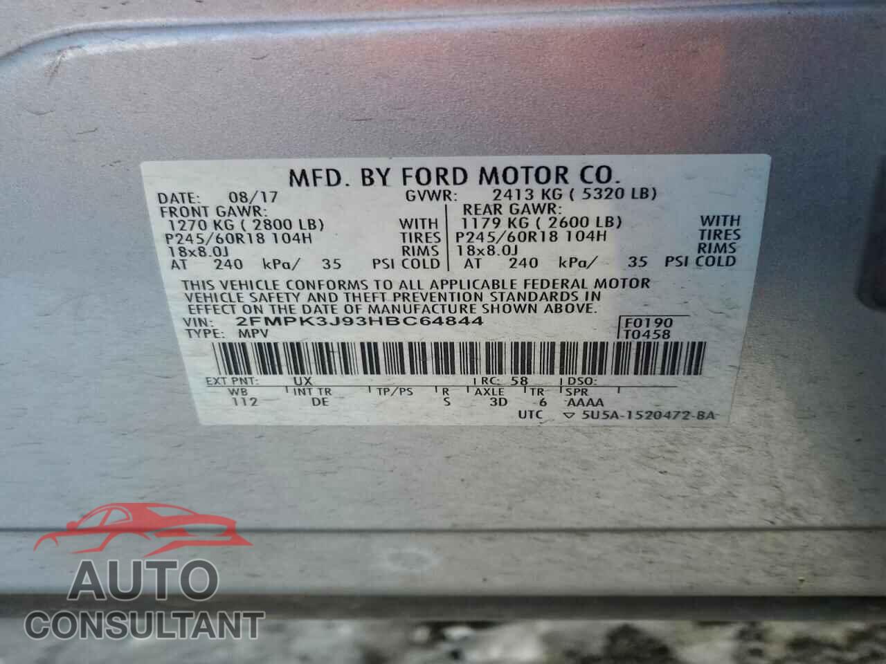FORD EDGE 2017 - 2FMPK3J93HBC64844