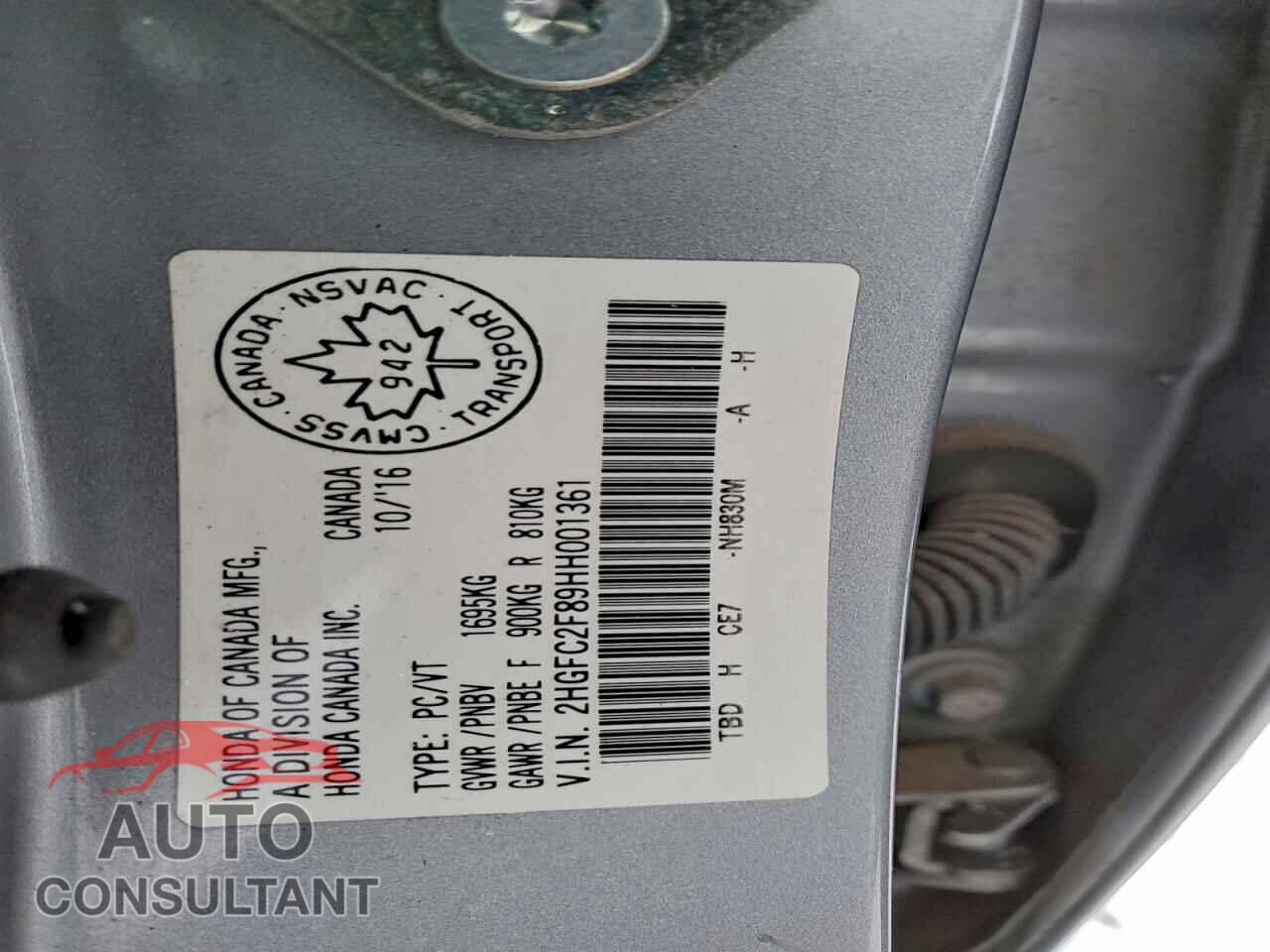 HONDA CIVIC 2017 - 2HGFC2F89HH001361