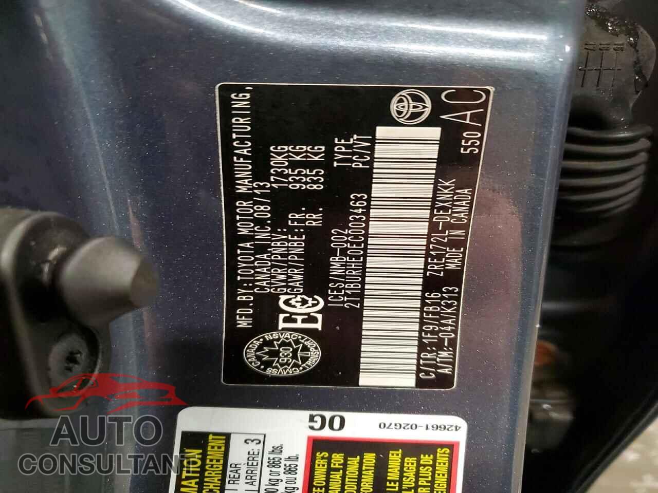 TOYOTA COROLLA 2014 - 2T1BURHE0EC003463