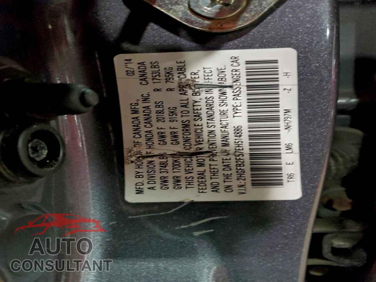 HONDA CIVIC 2014 - 2HGFB2F57EH514886