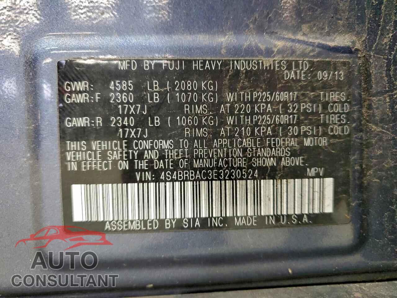 SUBARU OUTBACK 2014 - 4S4BRBAC3E3230524