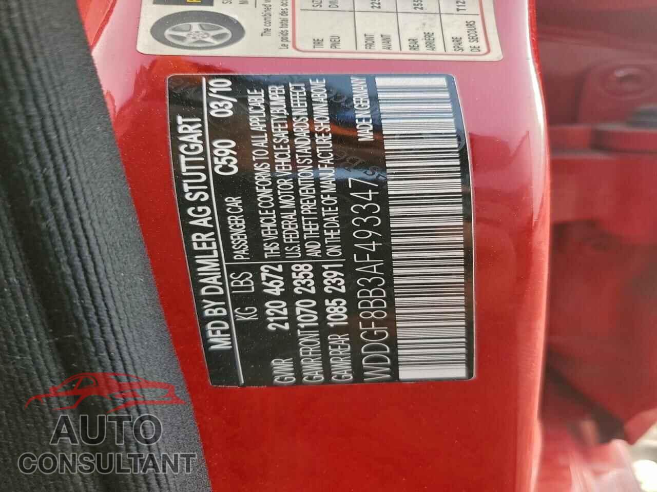 MERCEDES-BENZ C-CLASS 2010 - WDDGF8BB3AF493347