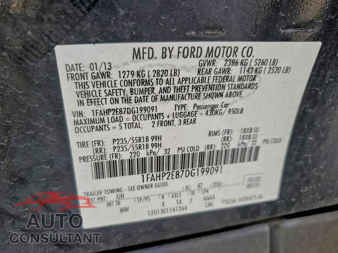 FORD TAURUS 2013 - 1FAHP2E87DG199091