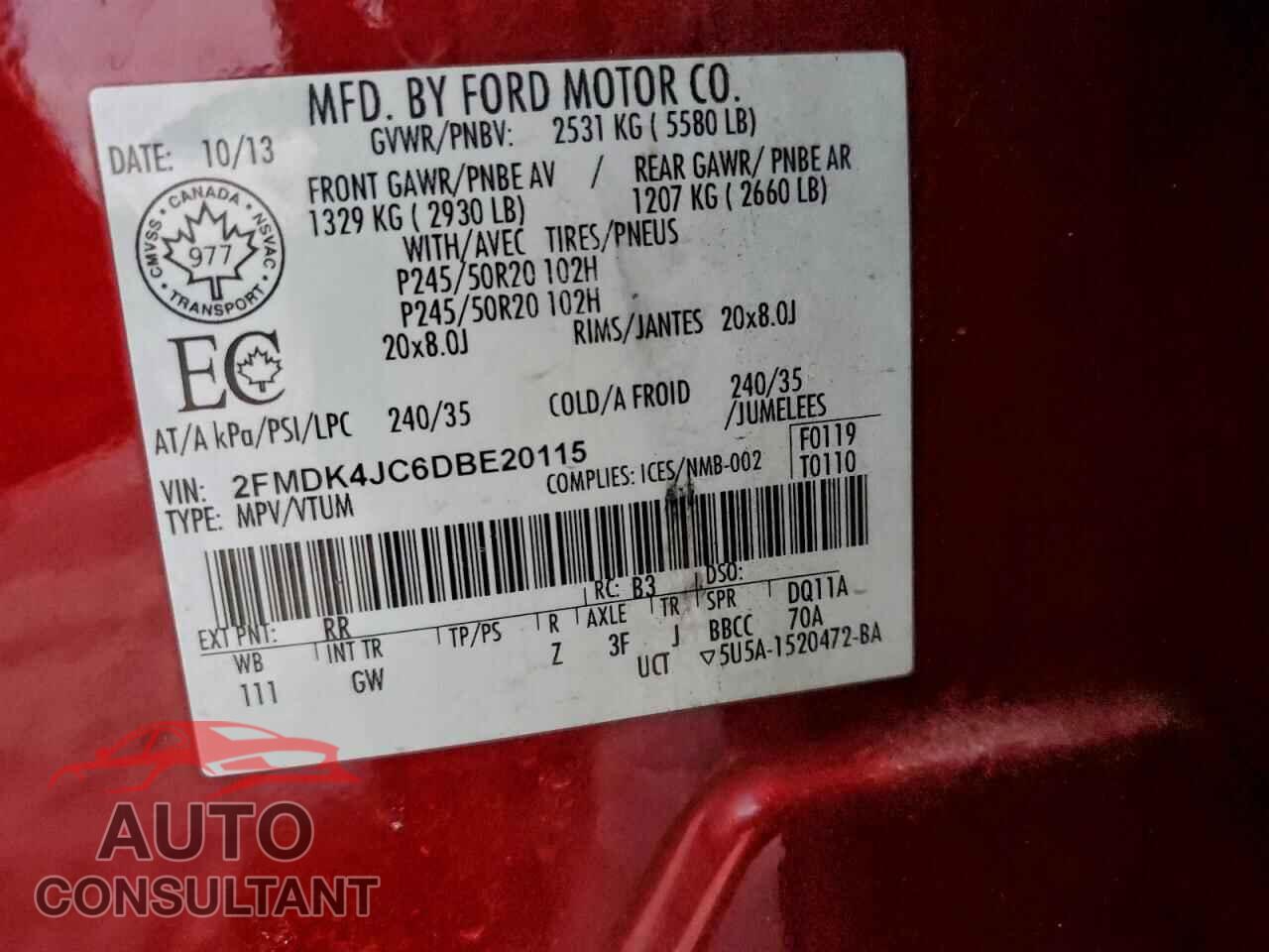 FORD EDGE 2013 - 2FMDK4JC6DBE20115