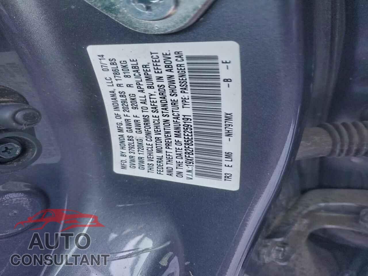 HONDA CIVIC 2014 - 19XFB2F85EE259191