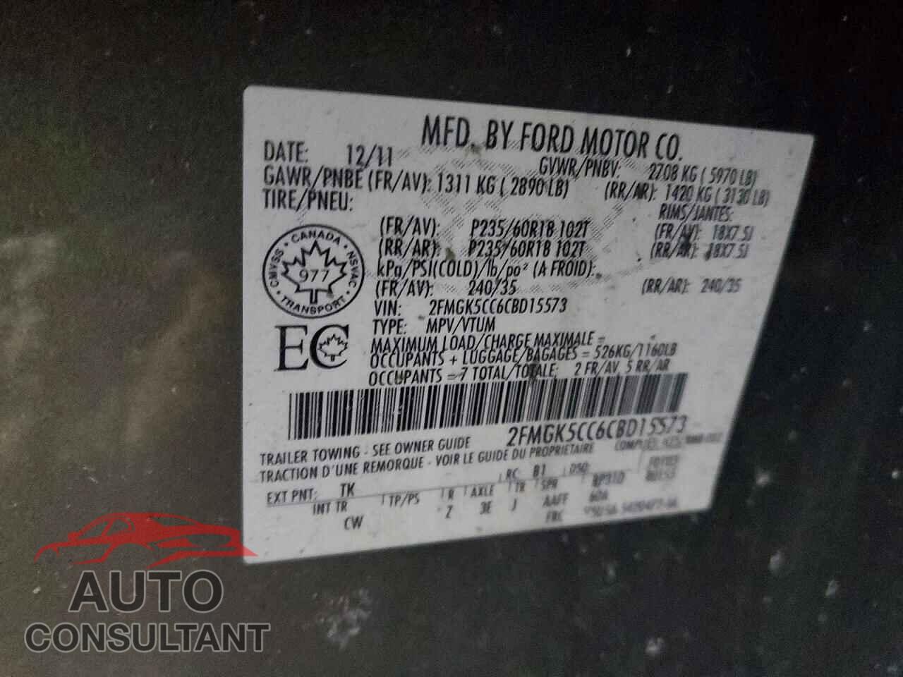FORD FLEX 2012 - 2FMGK5CC6CBD15573