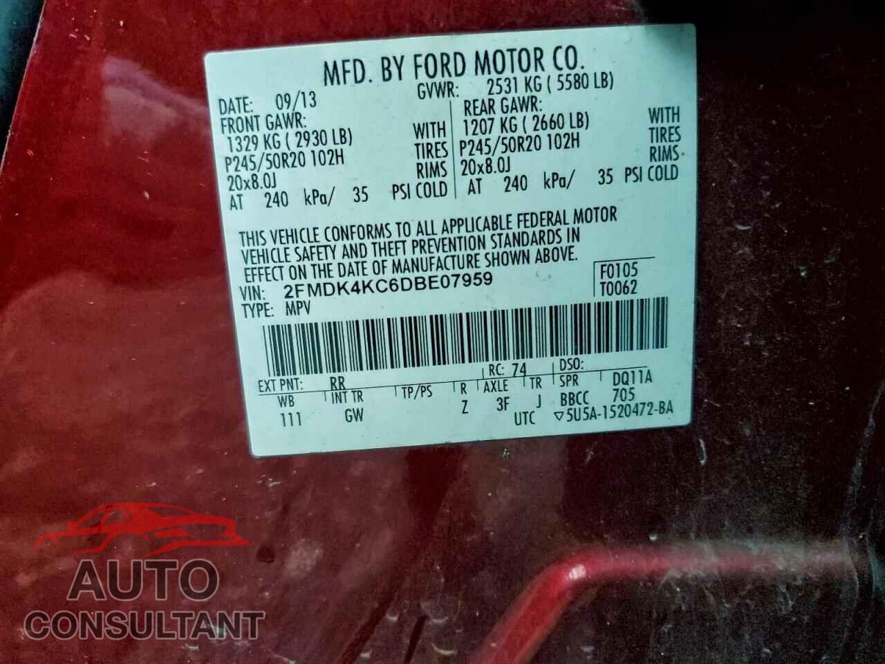 FORD EDGE 2013 - 2FMDK4KC6DBE07959