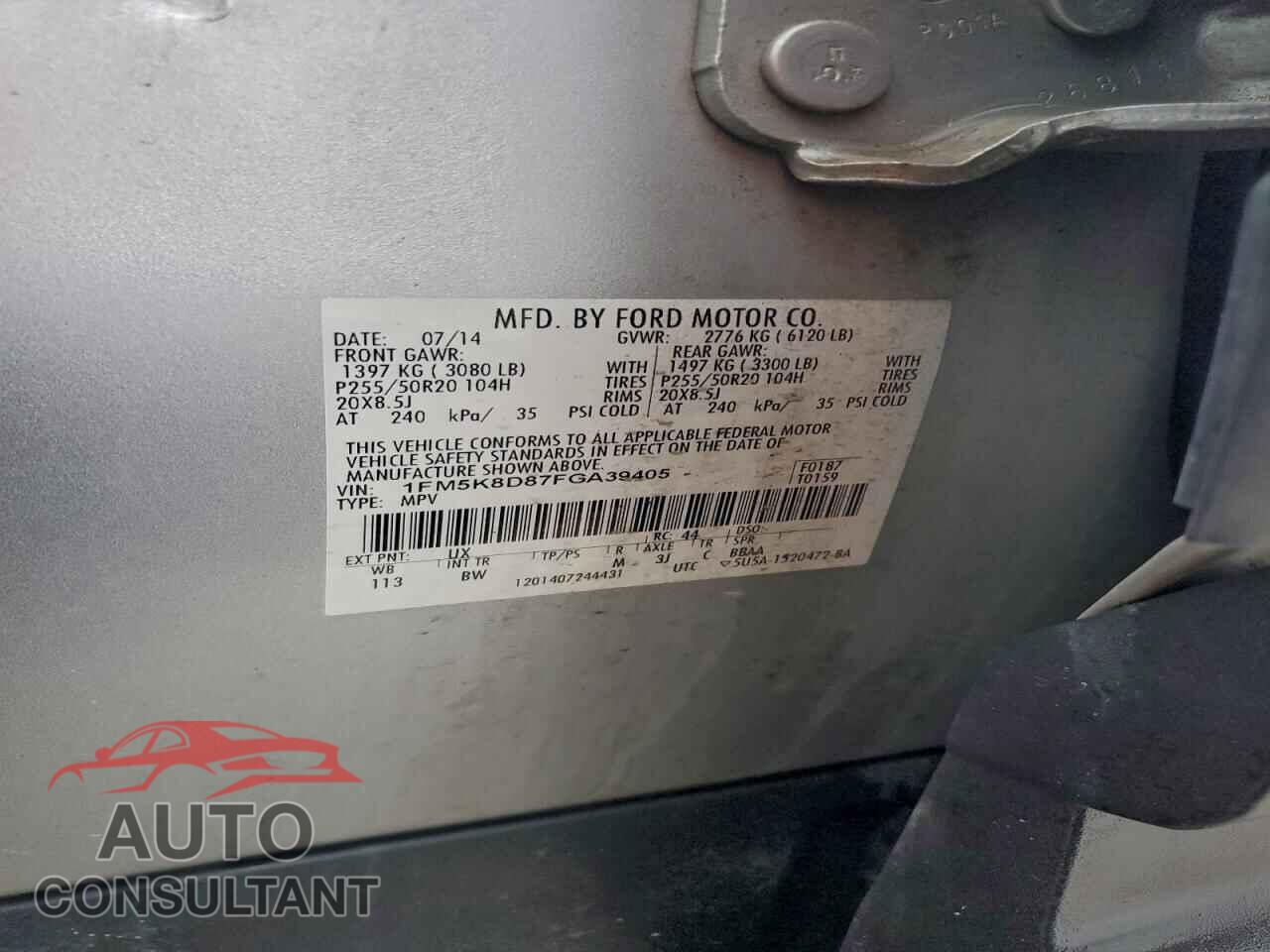 FORD EXPLORER 2015 - 1FM5K8D87FGA39405