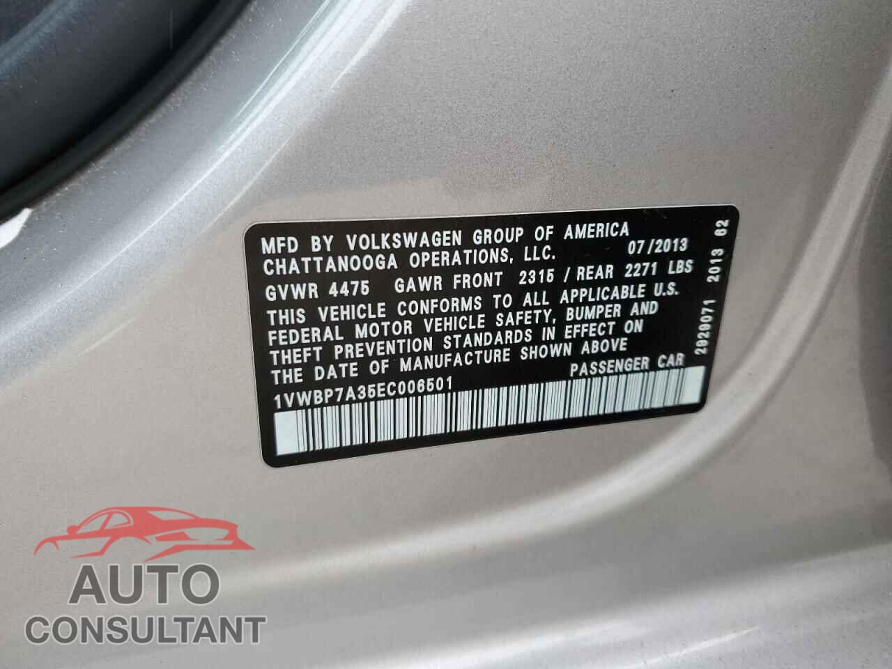 VOLKSWAGEN PASSAT 2014 - 1VWBP7A35EC006501