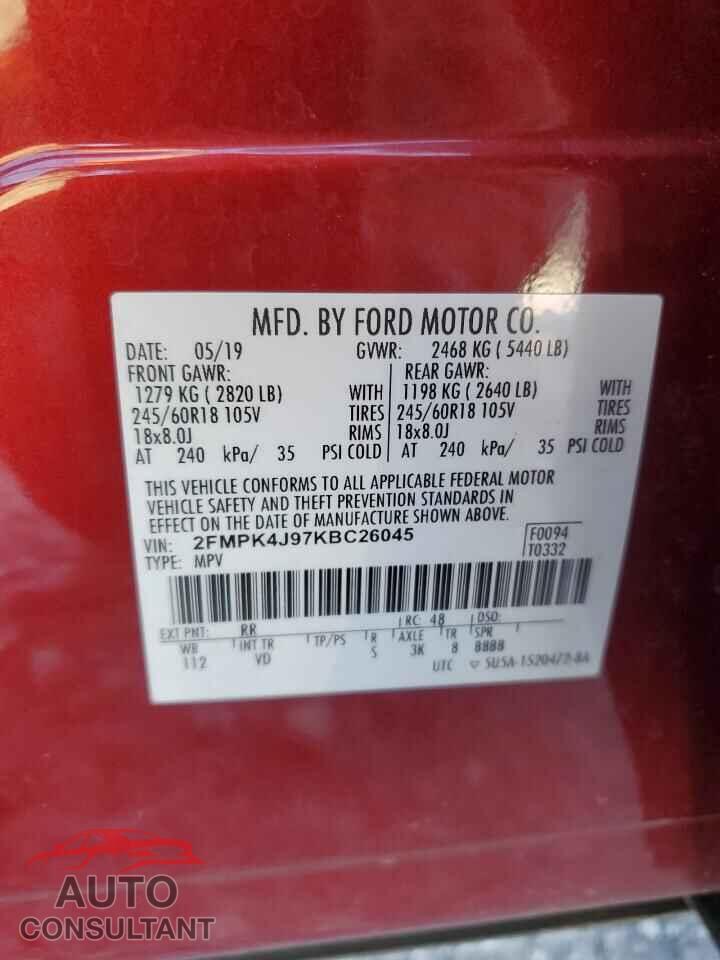 FORD EDGE 2019 - 2FMPK4J97KBC26045