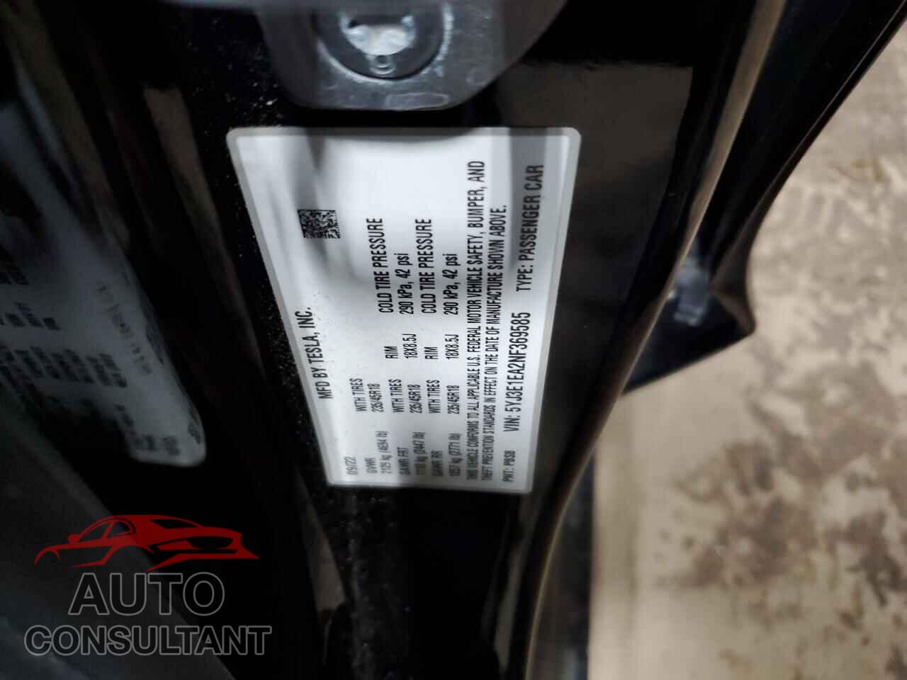 TESLA MODEL 3 2022 - 5YJ3E1EA2NF369585