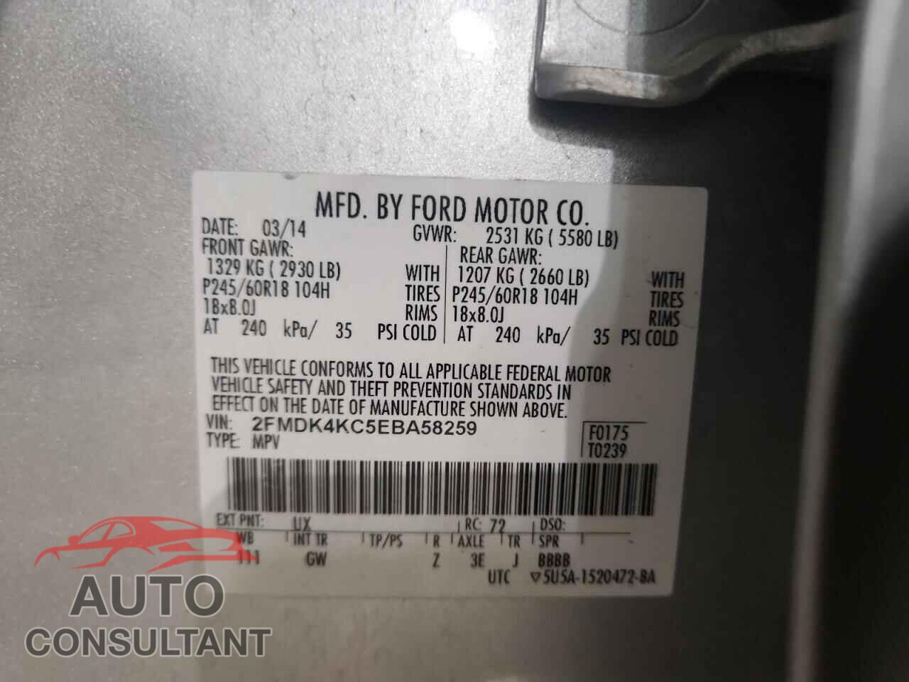 FORD EDGE 2014 - 2FMDK4KC5EBA58259