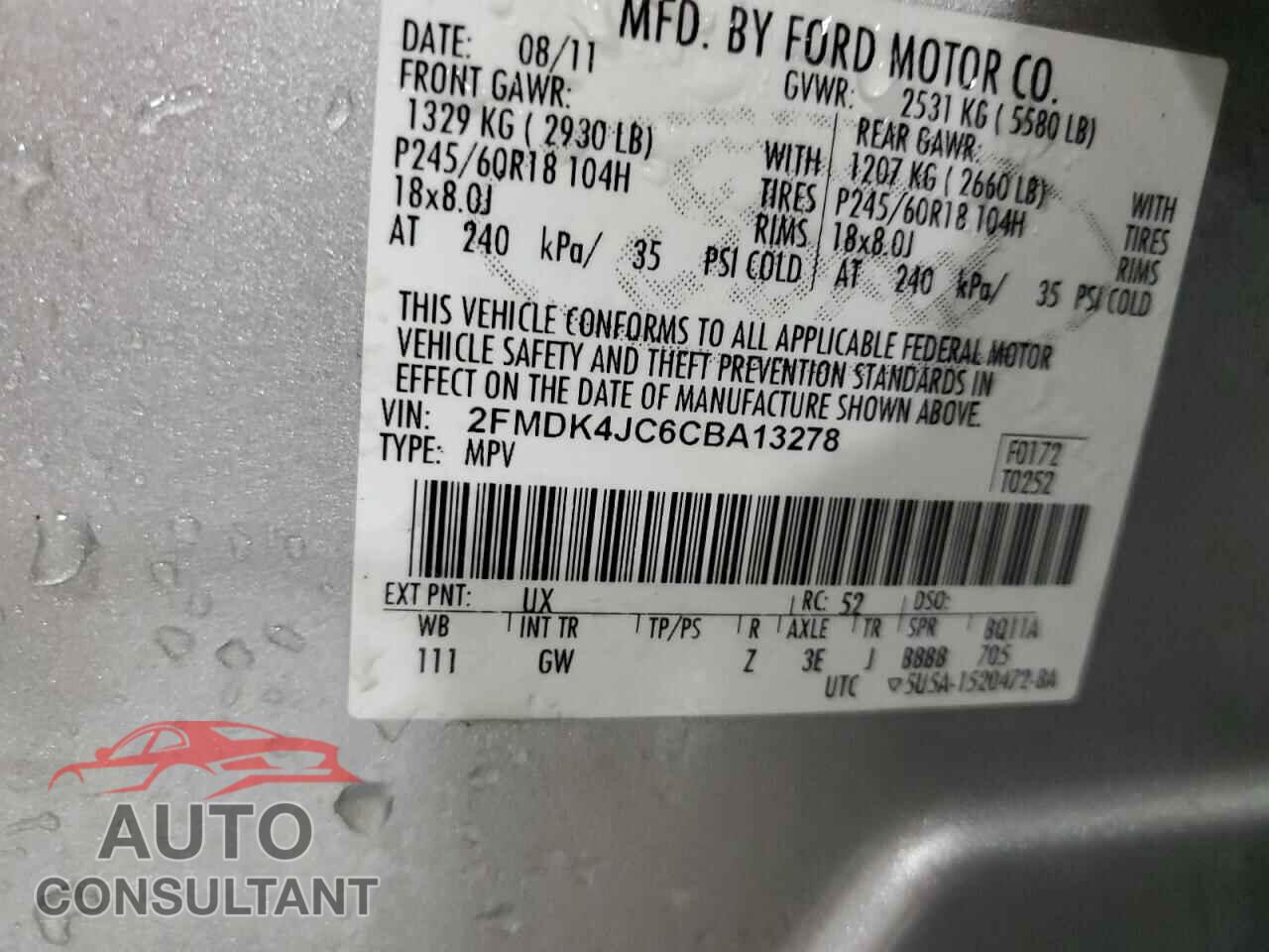 FORD EDGE 2012 - 2FMDK4JC6CBA13278
