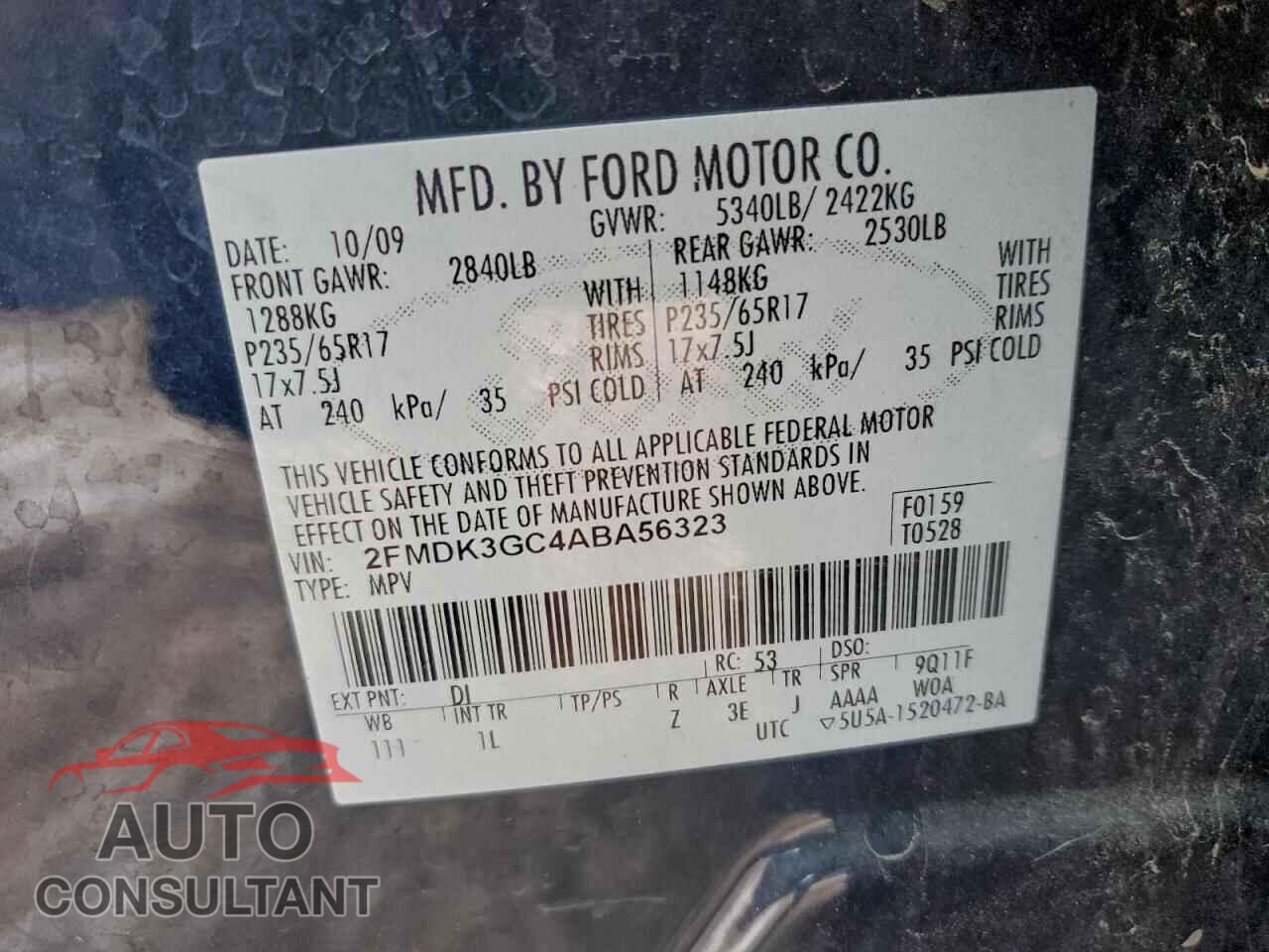 FORD EDGE 2010 - 2FMDK3GC4ABA56323