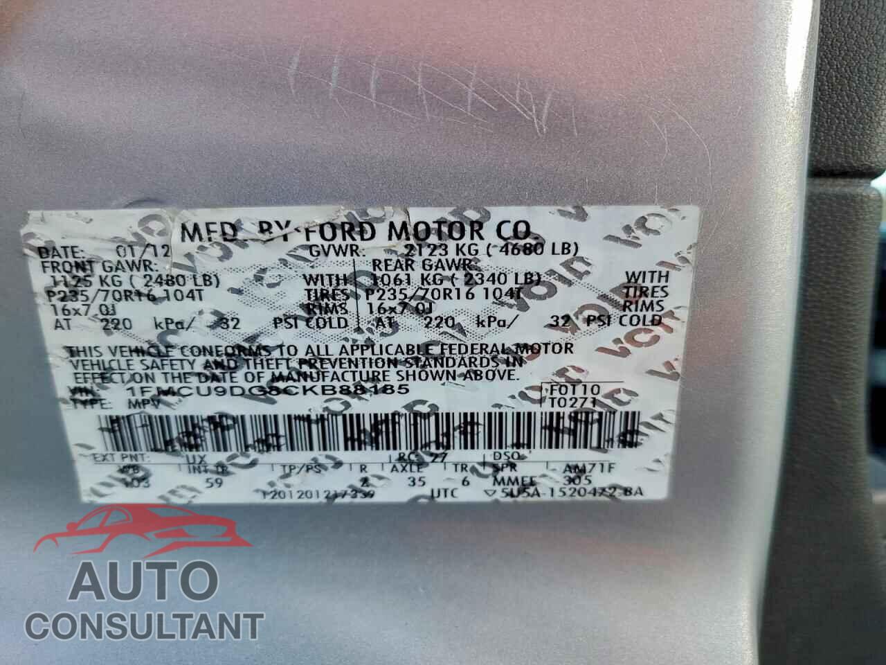 FORD ESCAPE 2012 - 1FMCU9DG8CKB88185