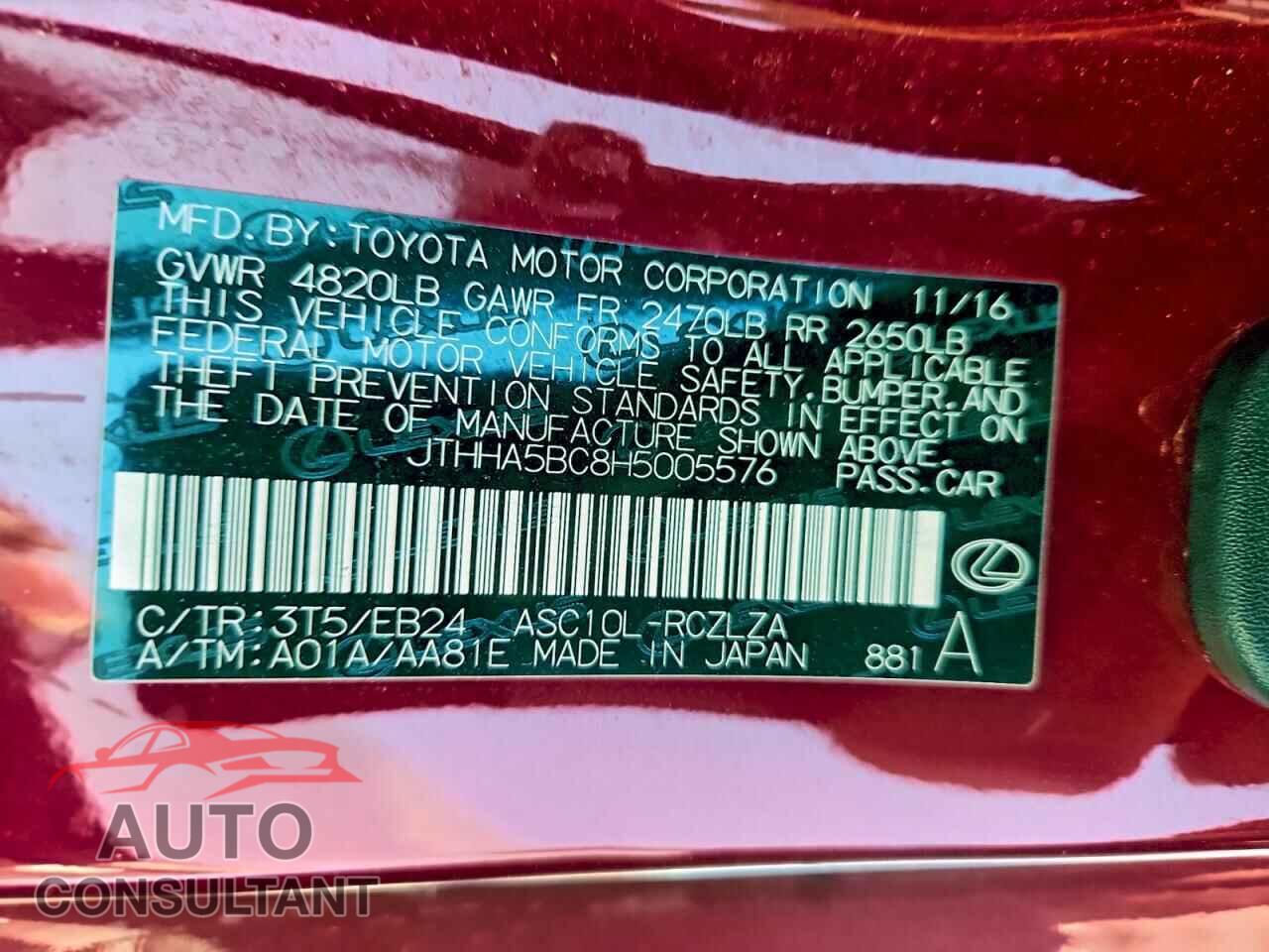 LEXUS RC 2017 - JTHHA5BC8H5005576