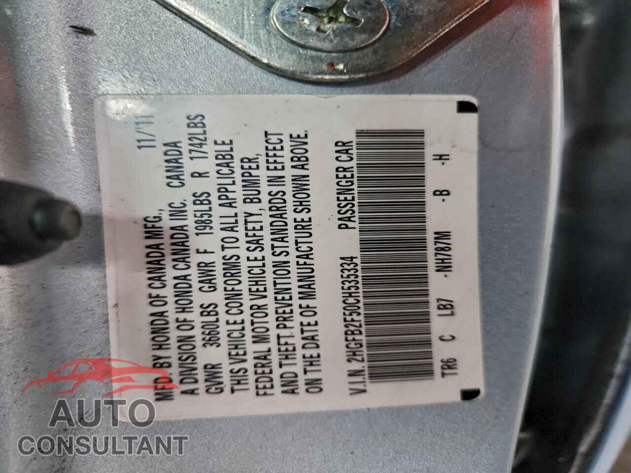 HONDA CIVIC 2012 - 2HGFB2F50CH535334