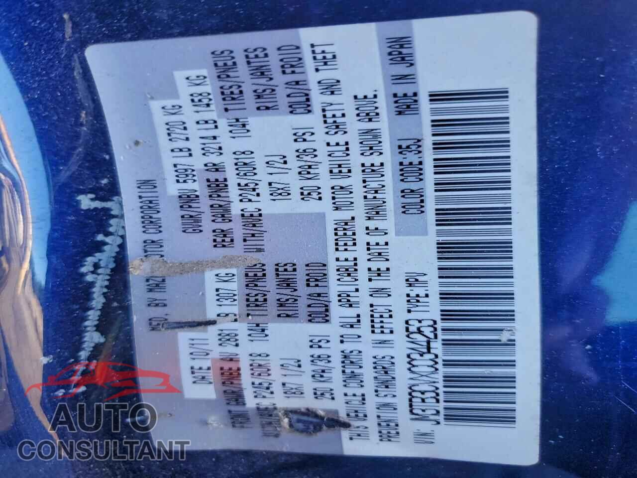 MAZDA CX-9 2012 - JM3TB3CVXC0344253