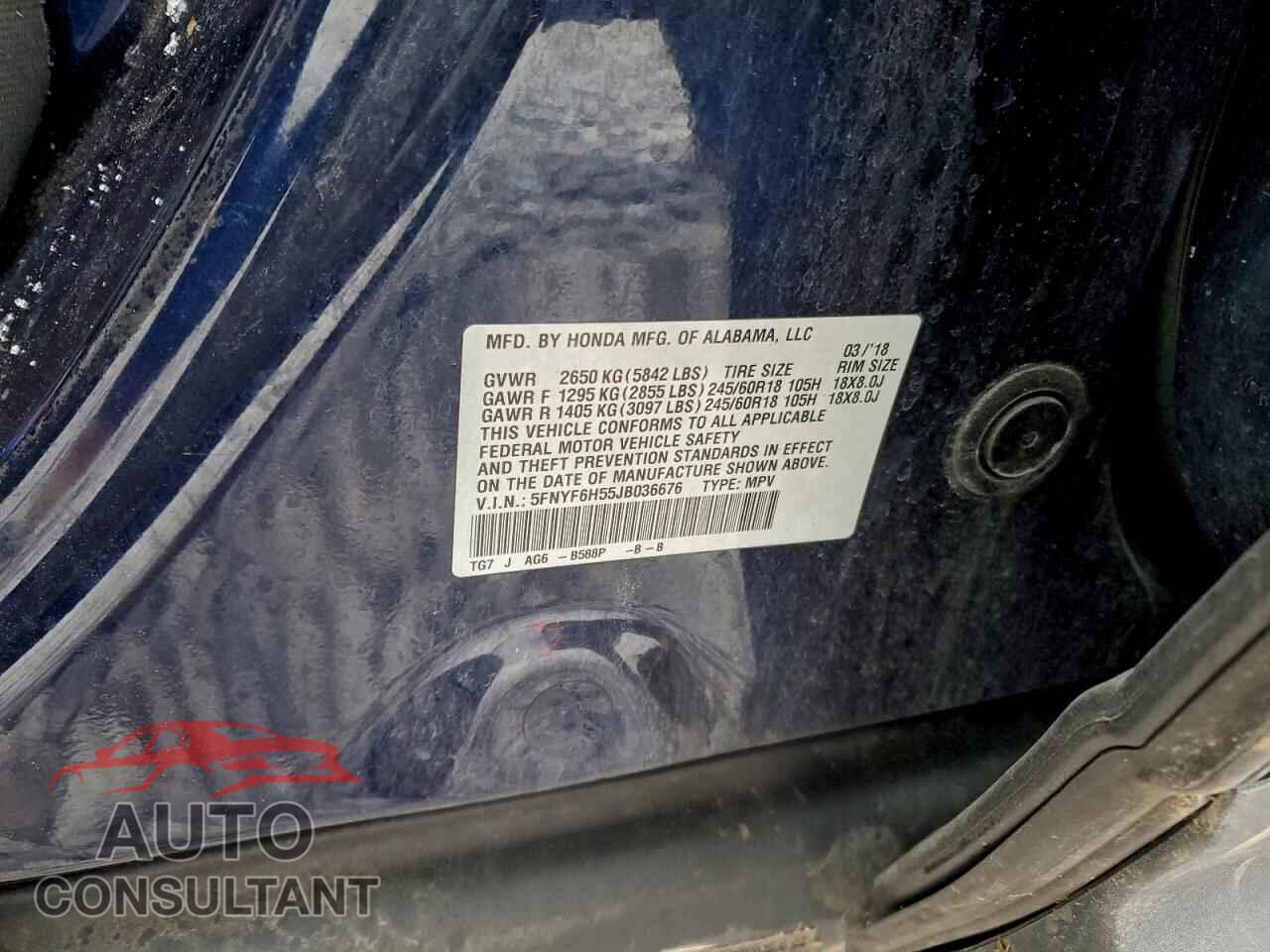 HONDA PILOT 2018 - 5FNYF6H55JB036676
