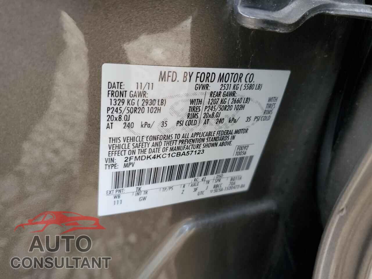 FORD EDGE 2012 - 2FMDK4KC1CBA57123