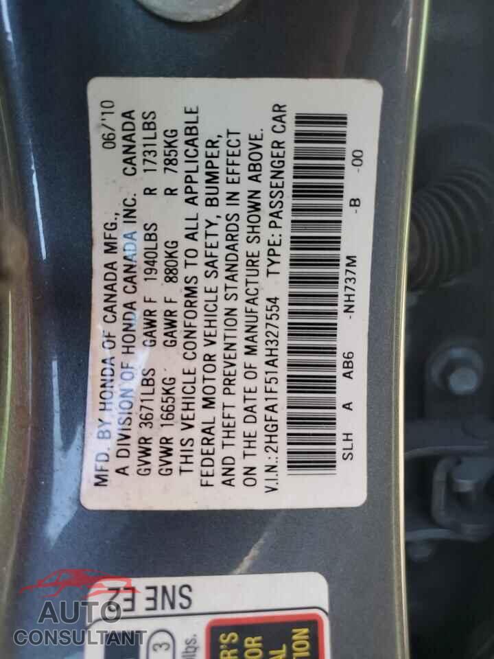 HONDA CIVIC 2010 - 2HGFA1F51AH327554