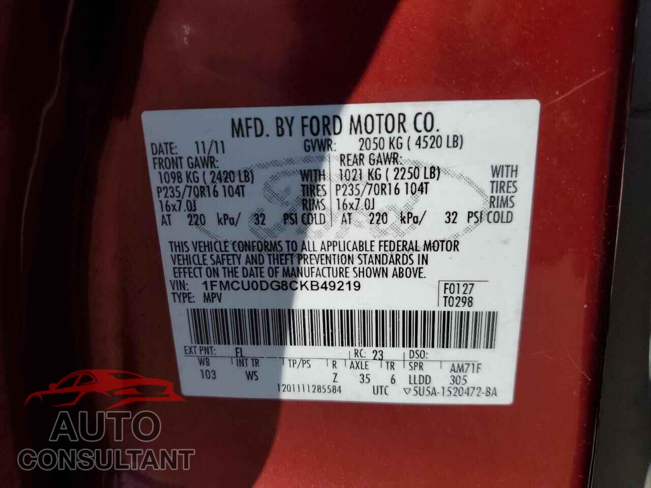 FORD ESCAPE 2012 - 1FMCU0DG8CKB49219