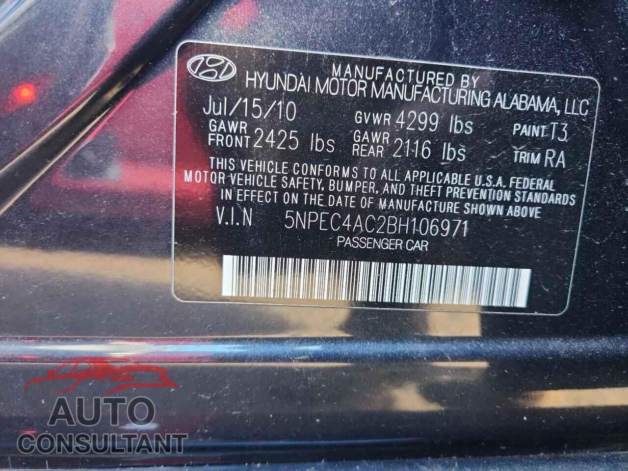 HYUNDAI SONATA 2011 - 5NPEC4AC2BH106971