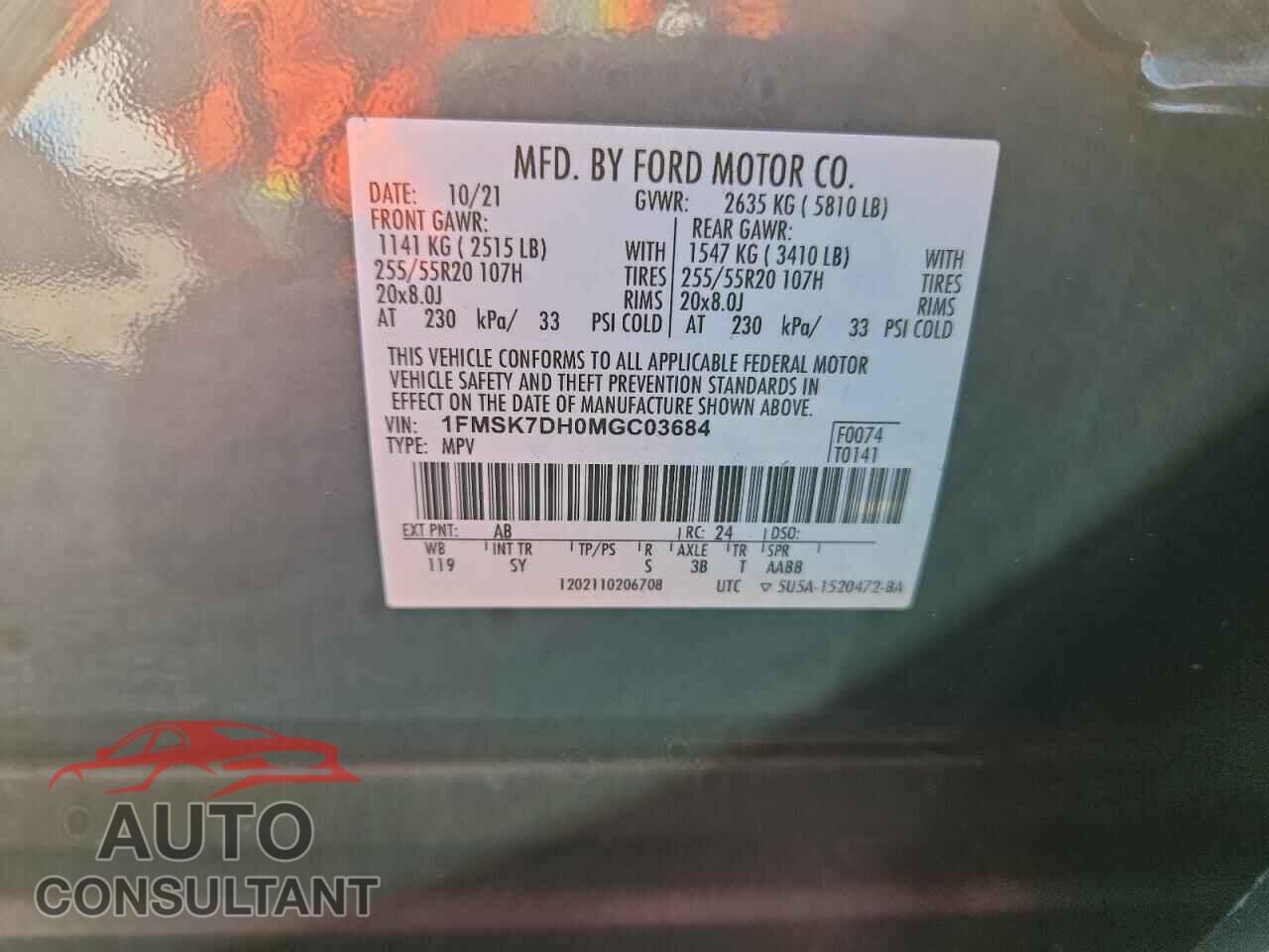 FORD EXPLORER 2021 - 1FMSK7DH0MGC03684
