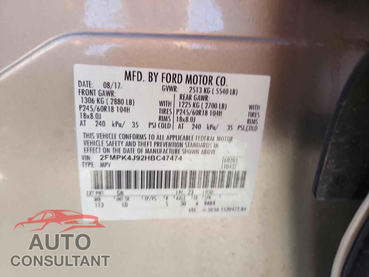 FORD EDGE 2017 - 2FMPK4J92HBC47474
