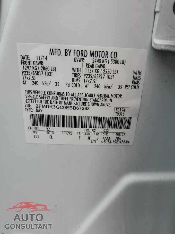 FORD EDGE 2014 - 2FMDK3GC0EBB67263