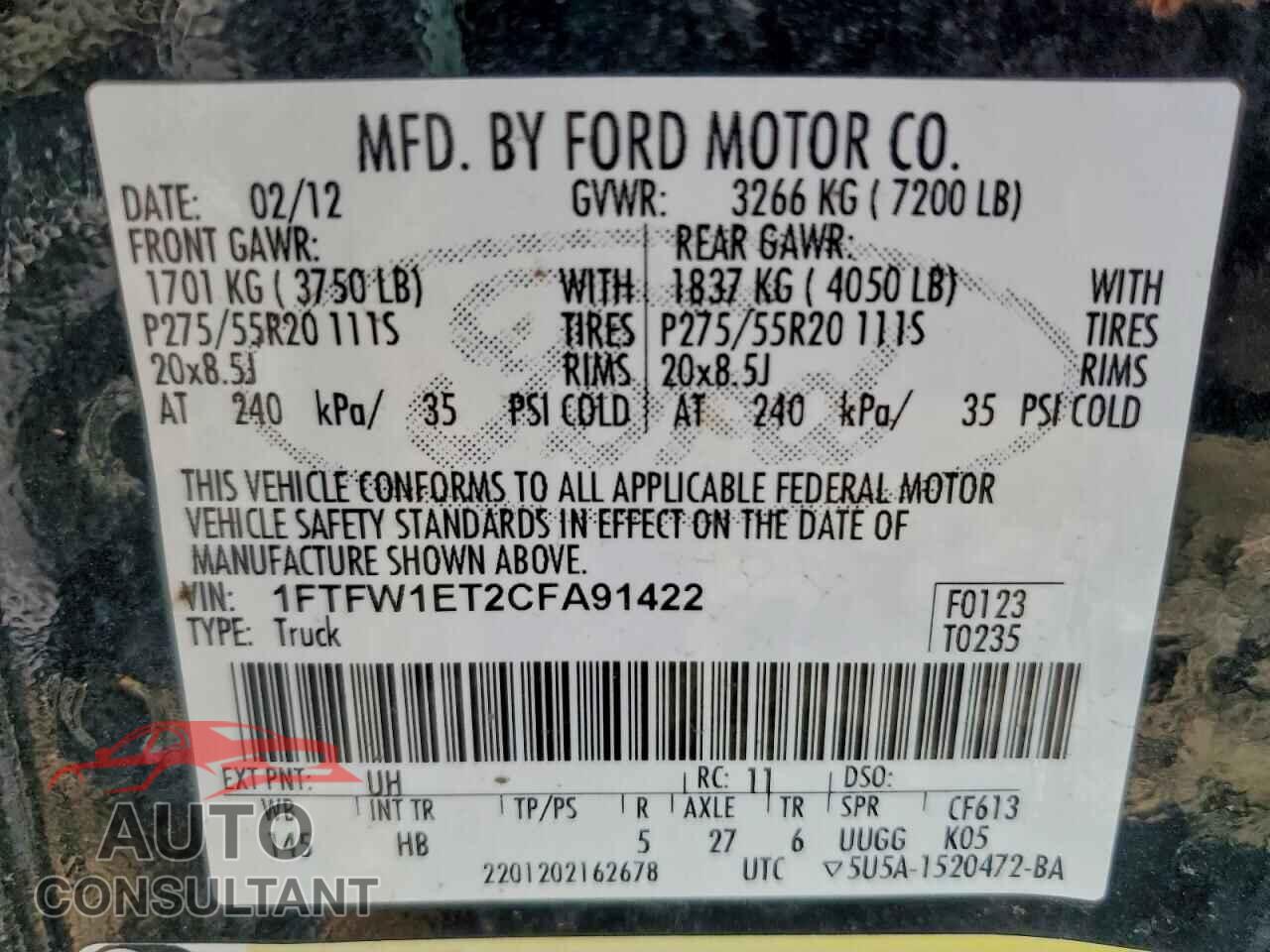 FORD F-150 2012 - 1FTFW1ET2CFA91422