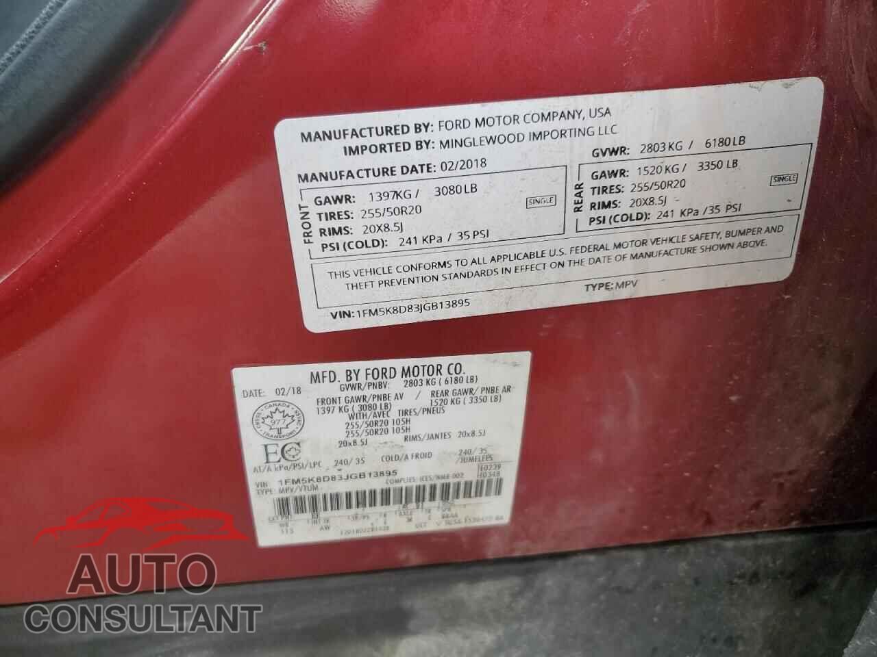 FORD EXPLORER 2018 - 1FM5K8D83JGB13895