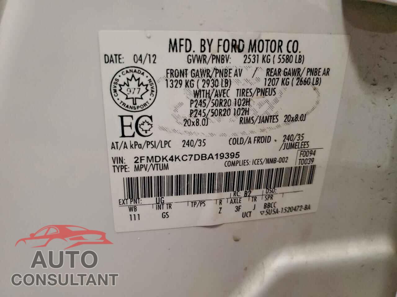 FORD EDGE 2013 - 2FMDK4KC7DBA19395
