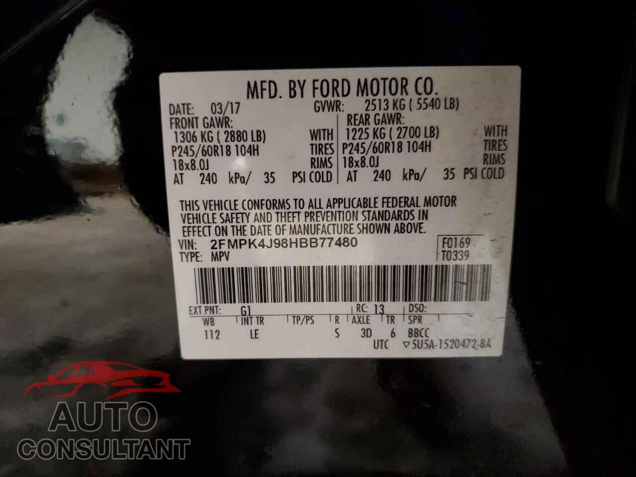 FORD EDGE 2017 - 2FMPK4J98HBB77480