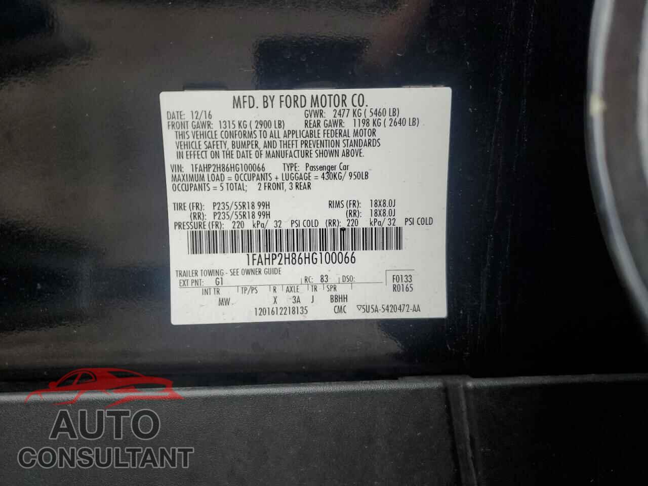 FORD TAURUS 2017 - 1FAHP2H86HG100066