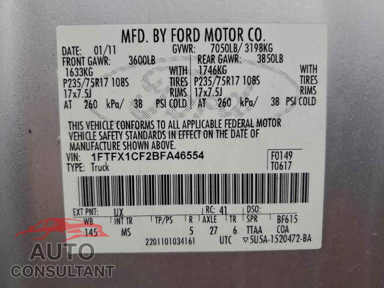FORD F-150 2011 - 1FTFX1CF2BFA46554